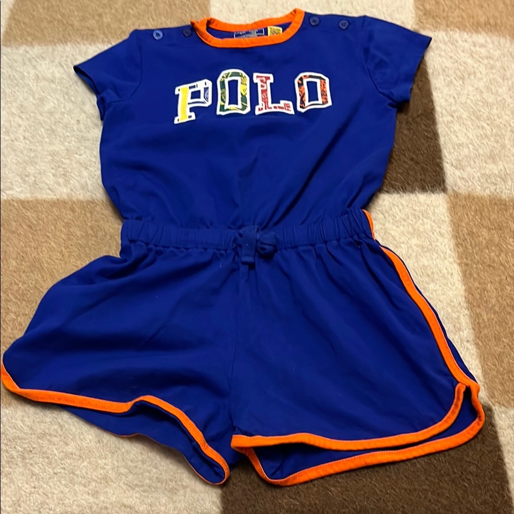 Polo by Ralph Lauren Blue Romper with Orange Accents size 4T